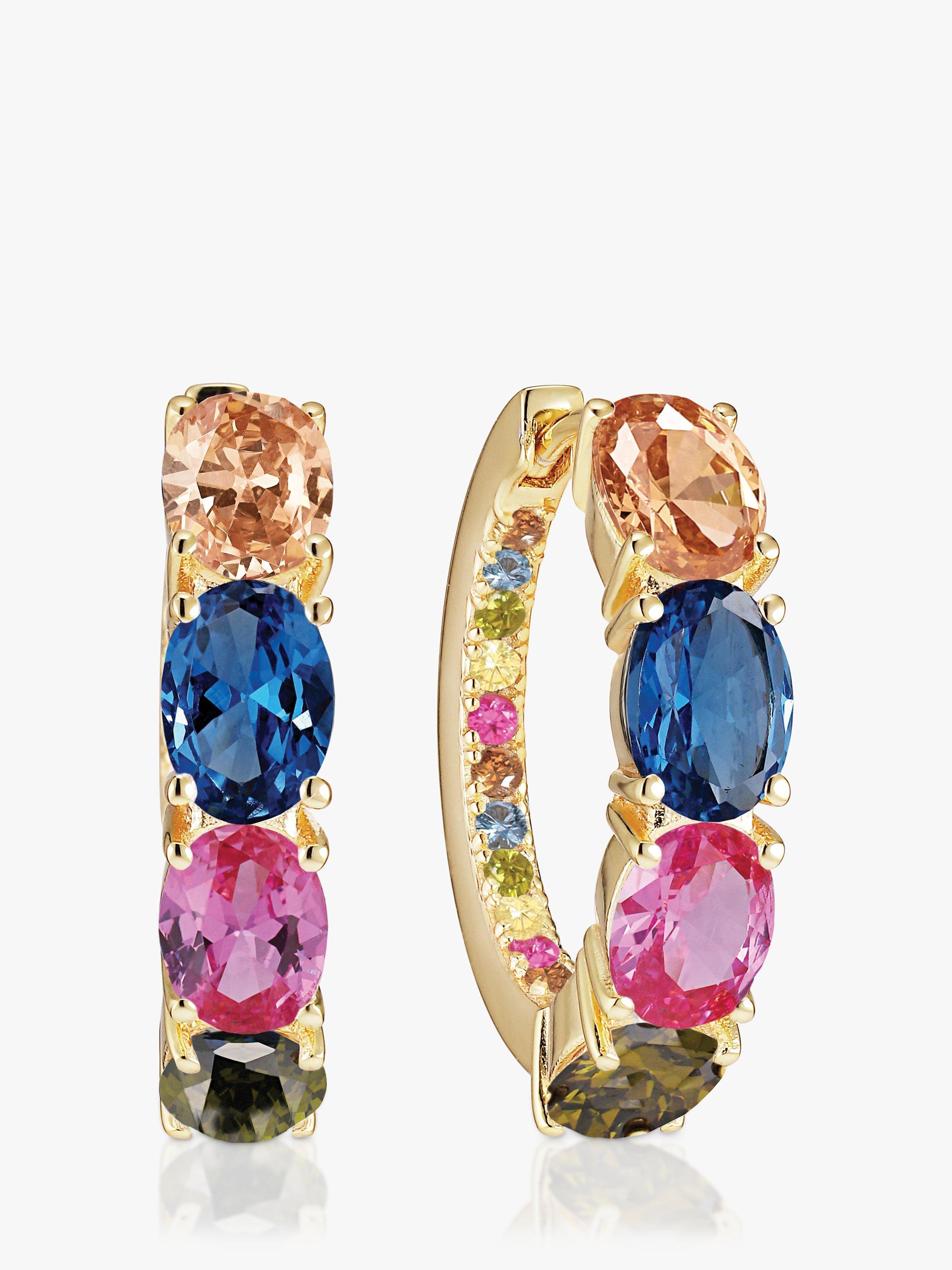 Product image 1 of 3, which shows Sif Jakobs Jewellery Multi-Coloured Zirconia Hoop Earrings, Gold/Multi