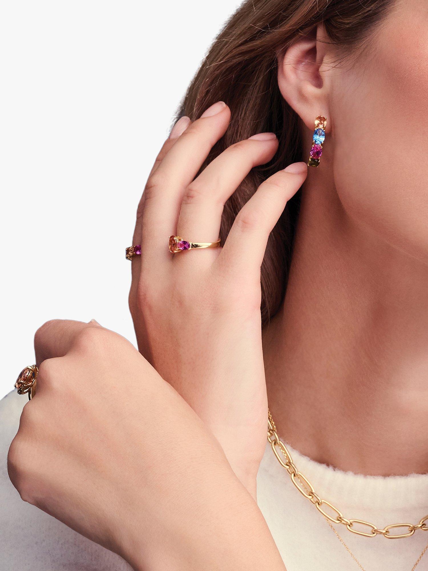 Product image 3 of 3, which shows Sif Jakobs Jewellery Multi-Coloured Zirconia Hoop Earrings, Gold/Multi