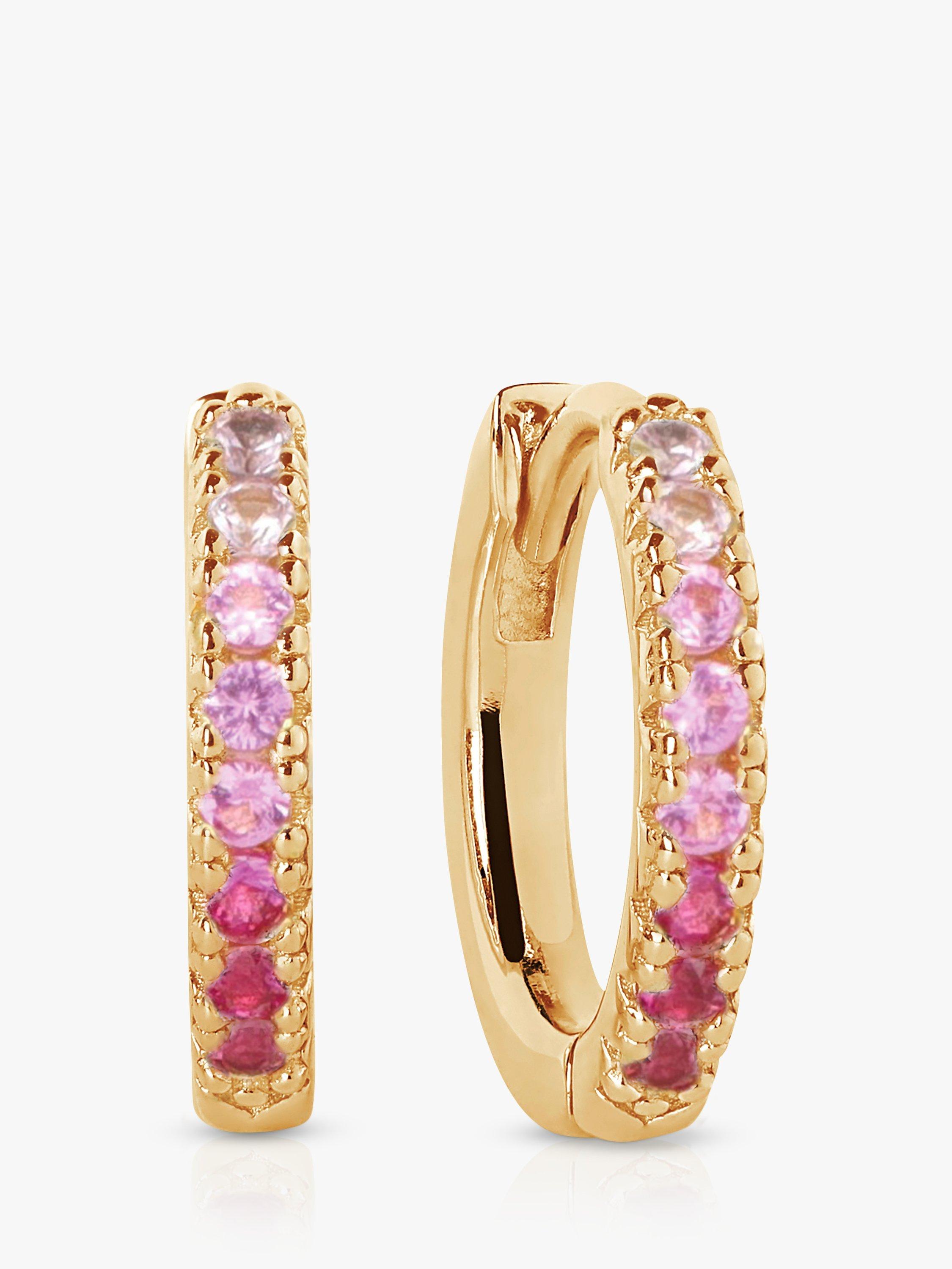 Product image 1 of 2, which shows Sif Jakobs Jewellery Pink Zirconia Small Hoop Earrings, Gold