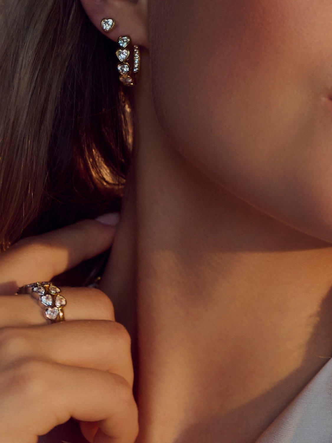 Product image 2 of 2, which shows Sif Jakobs Jewellery Cubic Circonia Heart Stud Earrings, Silver