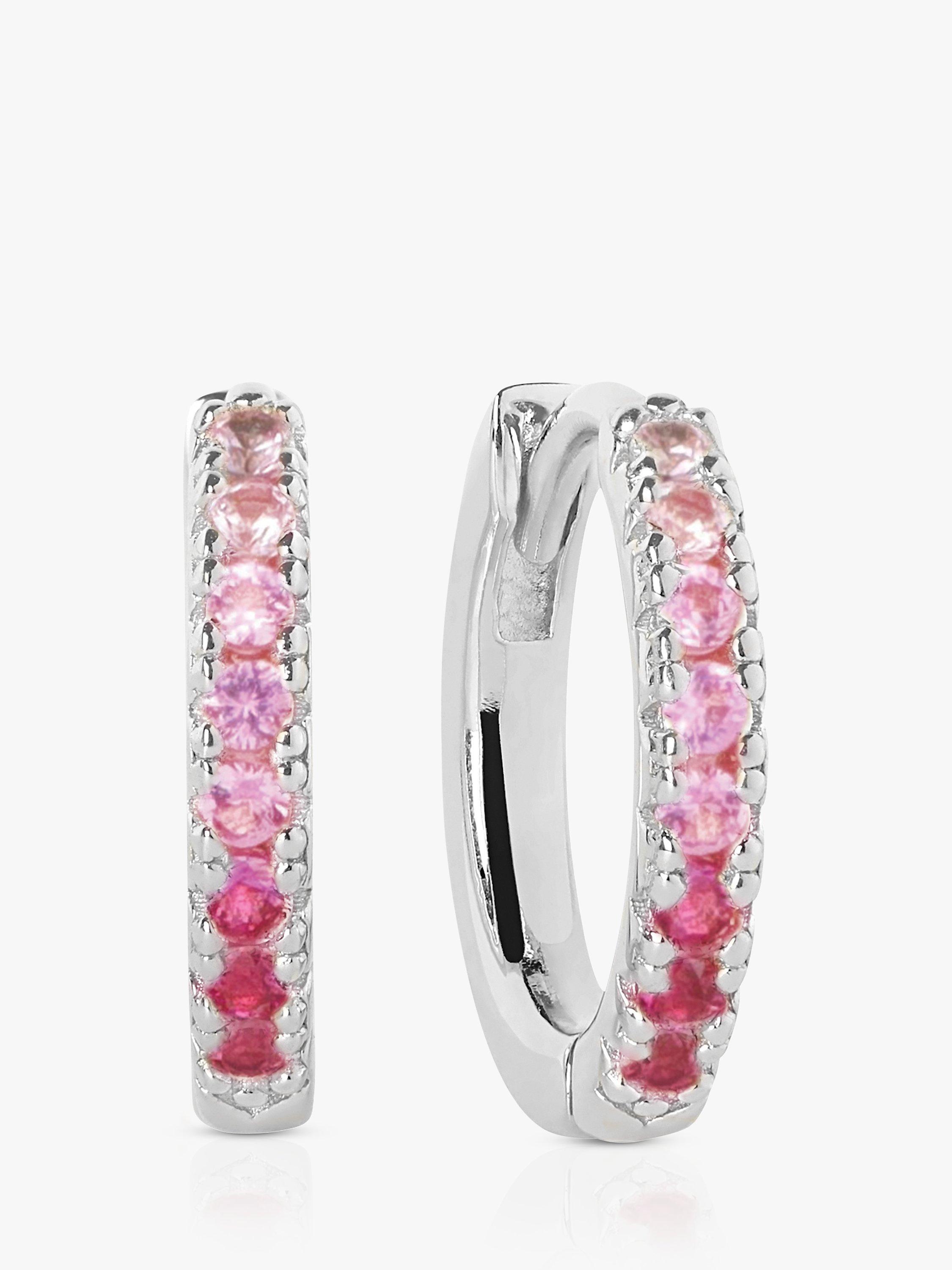 Product image 1 of 2, which shows Sif Jakobs Jewellery Pink Zirconia Small Hoop Earrings, Silver