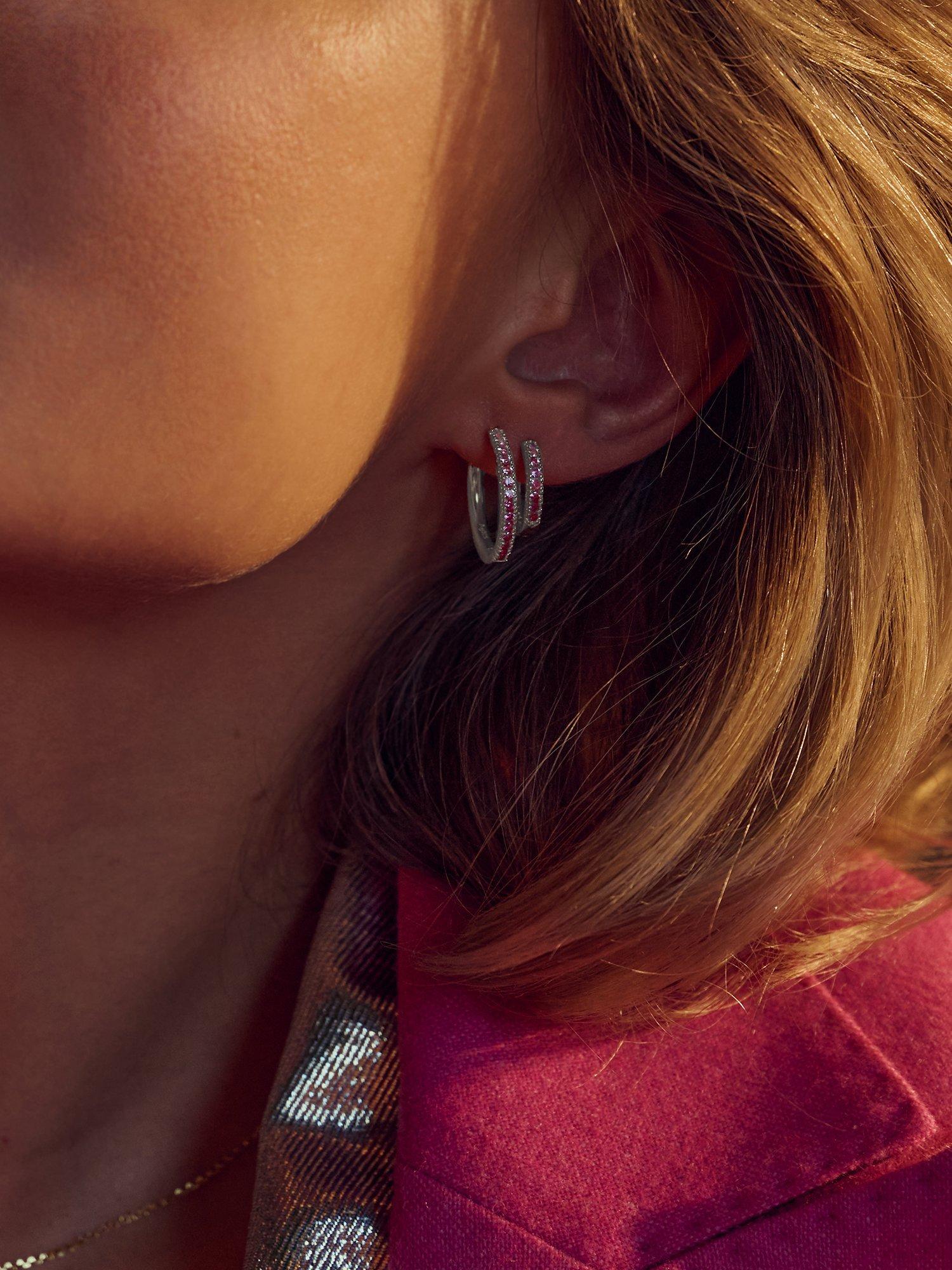Product image 2 of 2, which shows Sif Jakobs Jewellery Pink Zirconia Small Hoop Earrings, Silver