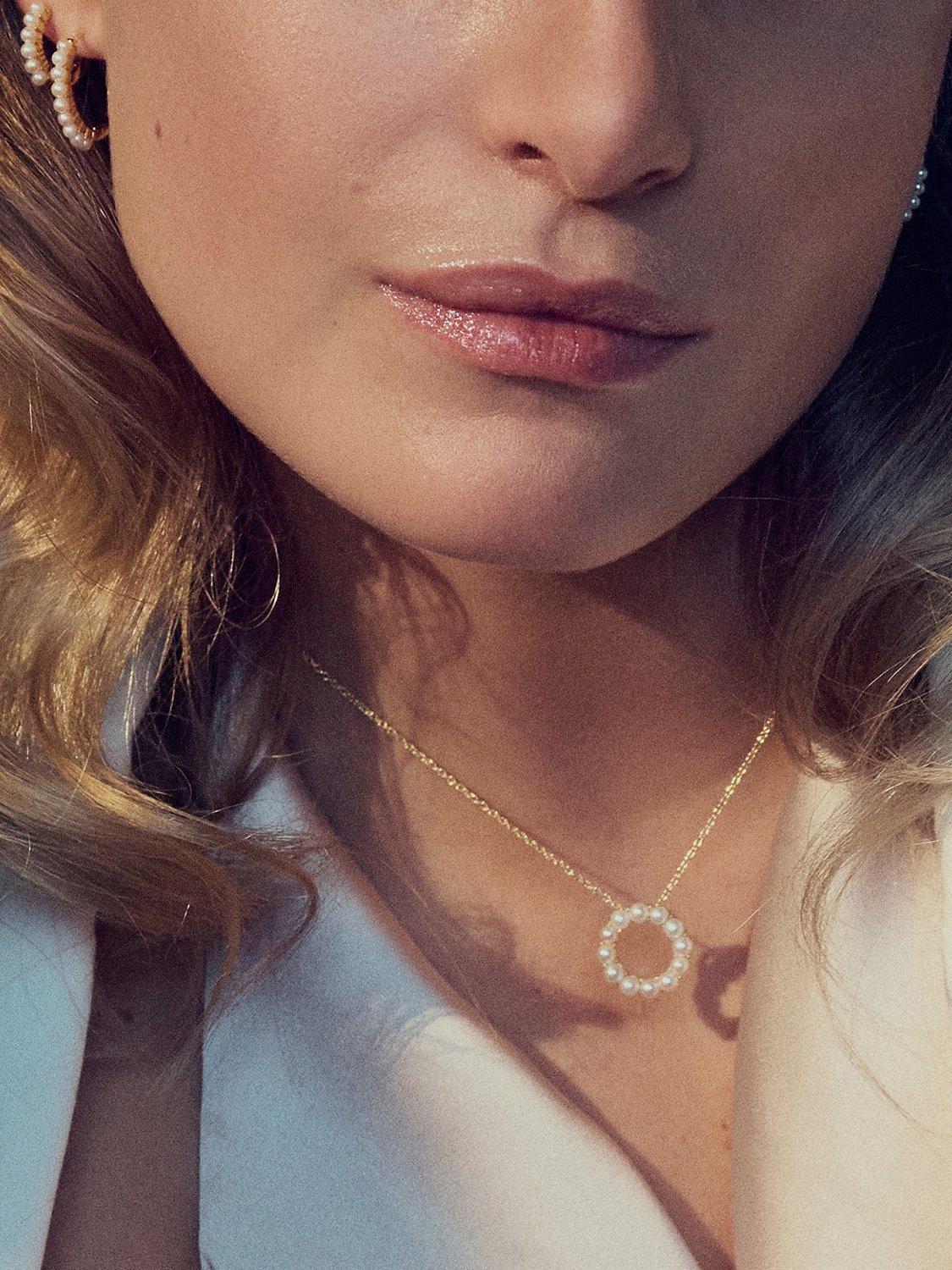 Product image 2 of 2, which shows Sif Jakobs Jewellery Small Pearl Hoop Earrings, Gold