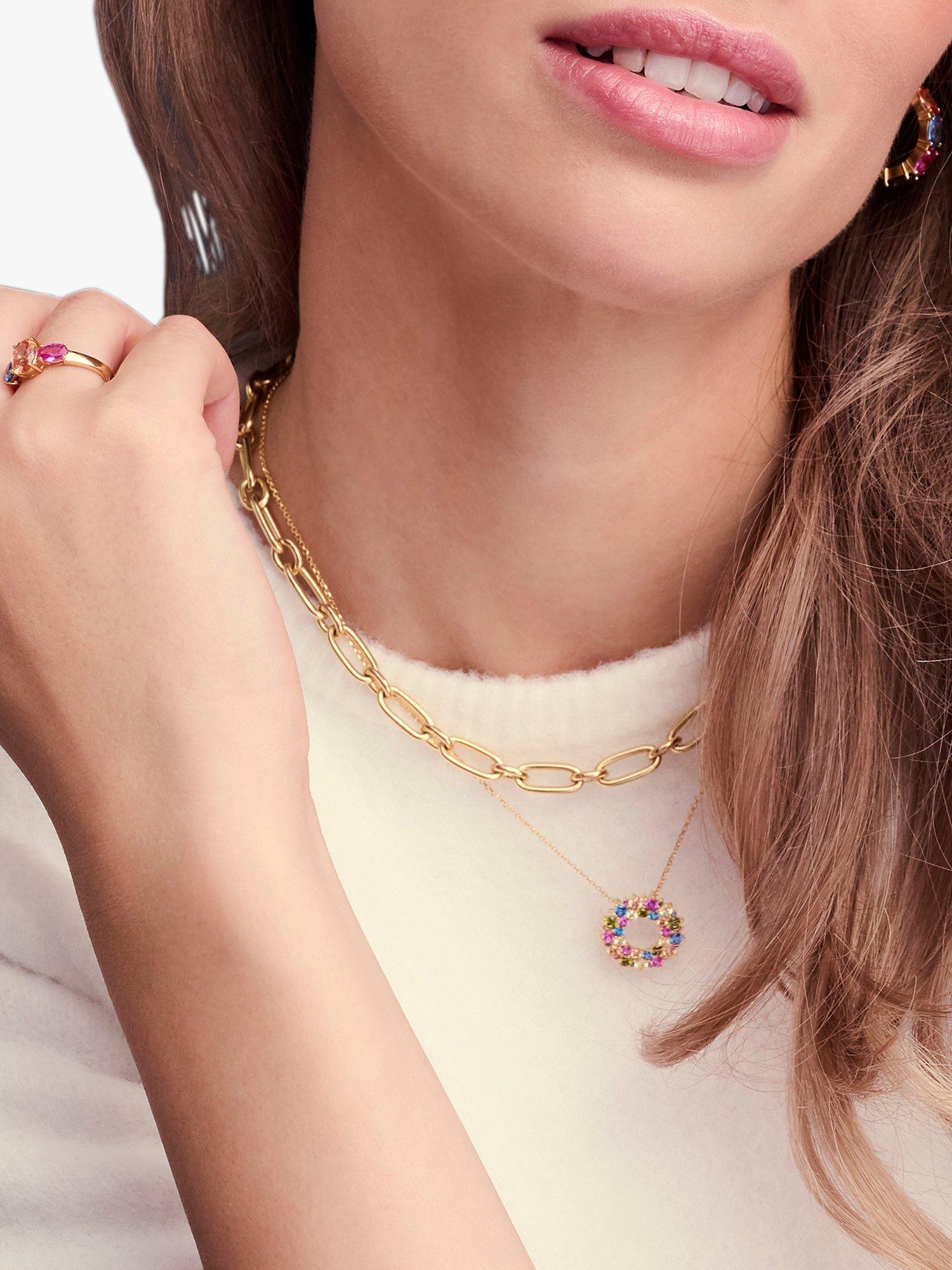 Product image 3 of 3, which shows Sif Jakobs Jewellery Cubic Zirconia Circle Pendant Necklace, Gold