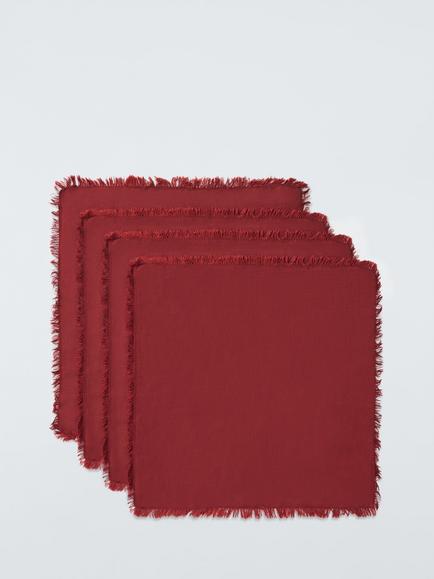 John Lewis Cotton Linen Blend Napkins, Set of 4, Deep Red, 