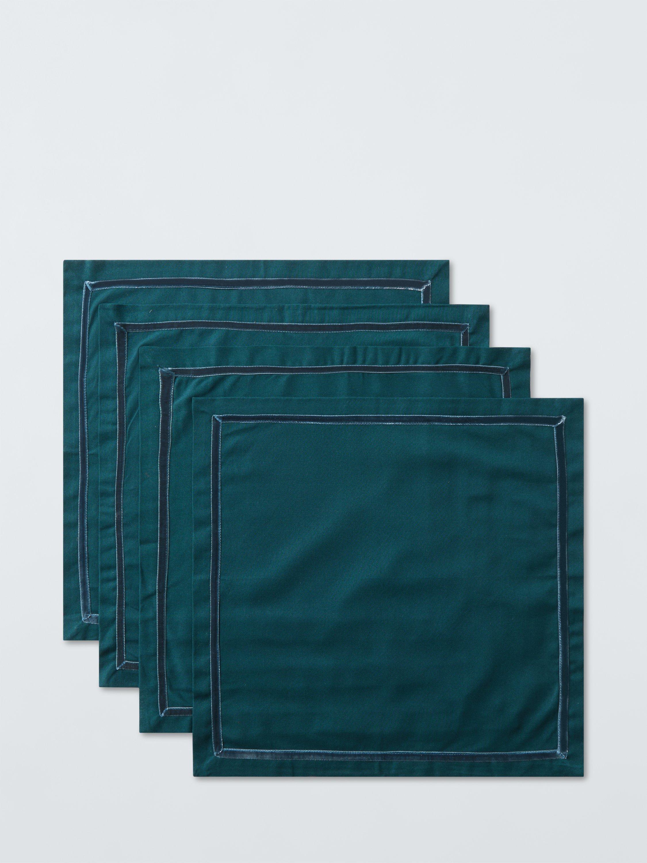 John Lewis Velvet Trim Cotton Napkin, Set of 4, Green