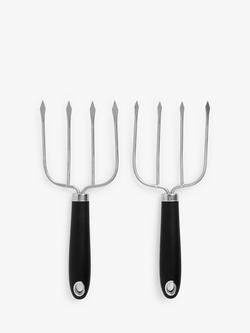 John Lewis Soft Grip Handle Meat Lifting Forks, Silver/Black, Silver And Black