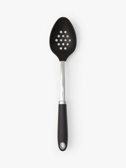 John Lewis Soft Grip Handle Nylon Slotted Spoon, Silver/Black, Silver And Black