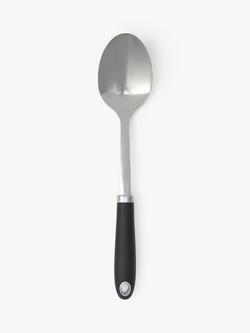 John Lewis Soft Grip Handle Stainless Steel Solid Spoon, Silver/Black, Silver And Black