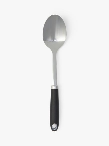 John Lewis Soft Grip Handle Stainless Steel Solid Spoon, Silver/Black, Silver And Black