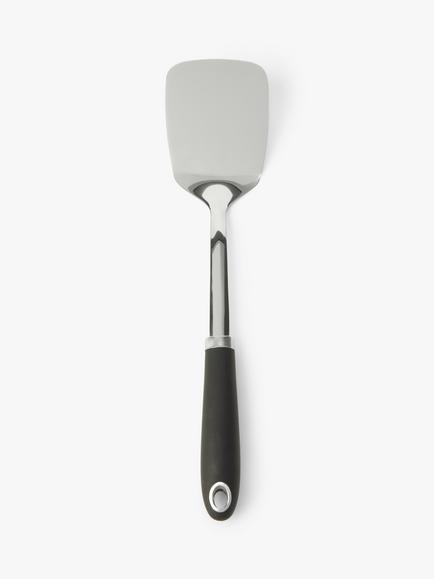 John Lewis Soft Grip Handle Stainless Steel Solid Turner, Silver/Black, Silver And Black