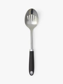 John Lewis Soft Grip Handle Stainless Steel Slotted Spoon, Silver/Black, Silver And Black