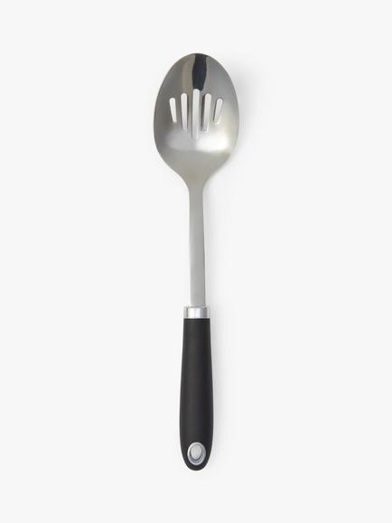 John Lewis Soft Grip Handle Stainless Steel Slotted Spoon, Silver/Black, Silver And Black