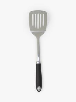 John Lewis Soft Grip Handle Stainless Steel Slotted Turner, Silver/Black, Silver And Black