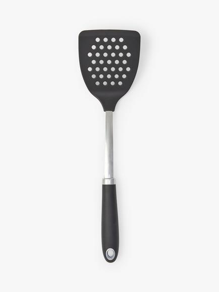 John Lewis Soft Grip Handle Nylon Slotted Turner, Silver/Black, Silver And Black
