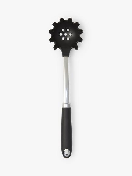 John Lewis Soft Grip Handle Nylon Spaghetti Spoon, Silver/Black, Silver And Black