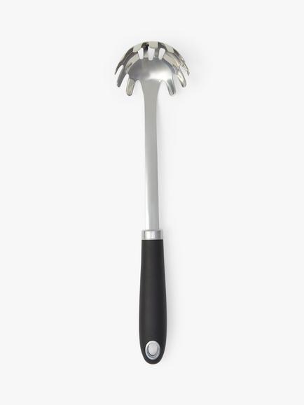 John Lewis Soft Grip Handle Stainless Steel Spaghetti Spoon, Silver/Black, Silver And Black