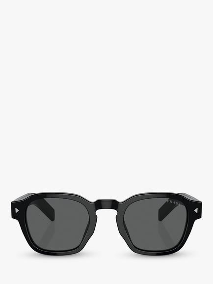 Prada PR A16S Men's D-Frame Sunglasses, Black/Grey - view 2, Black/Grey