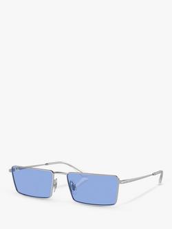 Ray-Ban RB3741 Unisex Rectangular Sunglasses, Silver/Blue, Silver/Blue