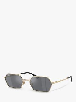 Ray-Ban RB3728 Unisex Yevi Hexagonal Sunglasses, Light Gold/Mirror Grey, Light Gold/Mirror Grey