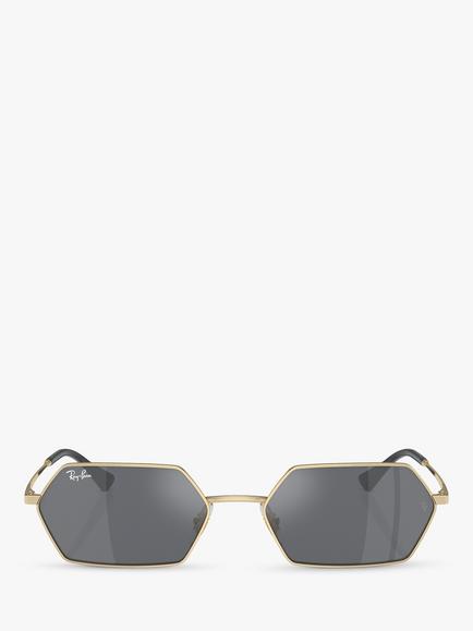 Ray-Ban RB3728 Unisex Yevi Hexagonal Sunglasses, Light Gold/Mirror Grey - view 2, Light Gold/Mirror Grey