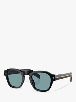 Prada PR A16S Men's Rectangular Sunglasses, Black, Black