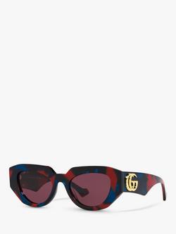 Gucci GG1421S Women's Oval Sunglasses, Multi/Red