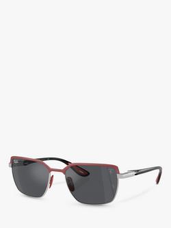 Ray-Ban RB3743M Scuderia Ferrari Men's Rectangular Sunglasses, Red On Gunmetal/Grey