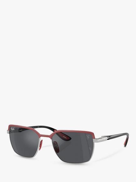 Ray-Ban RB3743M Scuderia Ferrari Men's Rectangular Sunglasses, Red On Gunmetal/Grey