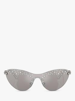 Swarovski SK7023 Women's Wrap Sunglasses - view 2, Gunmetal/Silver Mirror