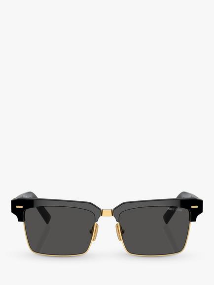Miu Miu MU10ZS Women's Rectangular Sunglasses, Black/Gold - view 2, Black/Gold