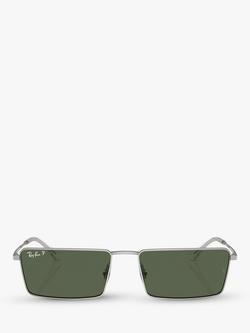 Ray-Ban RB3741 Unisex Polarised Rectangular Sunglasses, Silver/Green - view 2, Silver/Green
