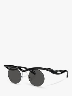 Prada PR A24S Women's Round Sunglasses, Black, Black