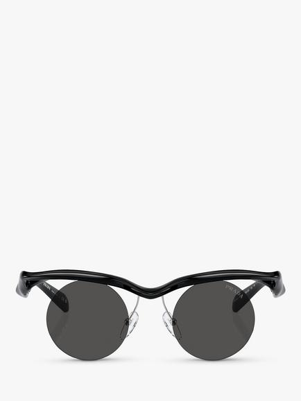Prada PR A24S Women's Round Sunglasses, Black - view 2, Black