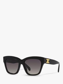 Celine CL40253I Women's Cat's Eye Sunglasses, Black/Grey Gradient, Black