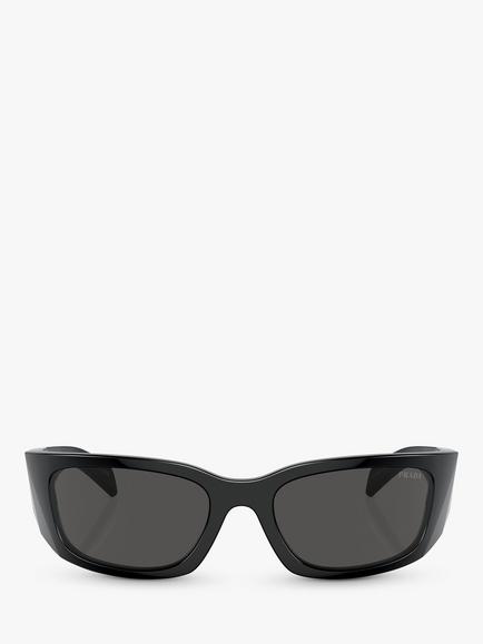 Prada PR A14S Women's Wrap Sunglasses, Black/Grey - view 2, Black/Grey
