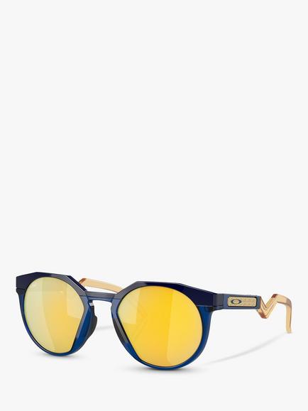 Oakley OO9242 Men's Polarised Round Sunglasses, Navy/Transparent Blue, Navy/Transparent Blue