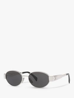 Celine CL40235U Women's Oval Sunglasses, Silver/Grey, Grey Shiny