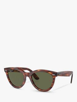 Ray-Ban RB2241 Unisex Polarised Oval Sunglasses, Striped Havana/Green, Striped Havana/Green