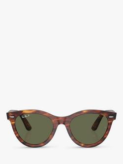 Ray-Ban RB2241 Unisex Polarised Oval Sunglasses, Striped Havana/Green - view 2, Striped Havana/Green