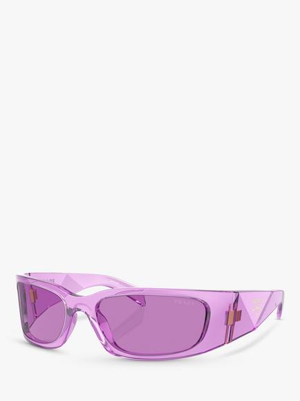 Prada PR A14S Women's Wrap Sunglasses, Transparent Amethyst/Purple, Transparent Amethyst/Purple