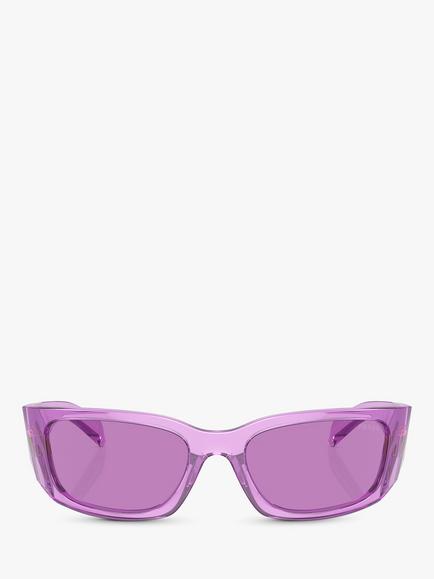 Prada PR A14S Women's Wrap Sunglasses, Transparent Amethyst/Purple - view 2, Transparent Amethyst/Purple
