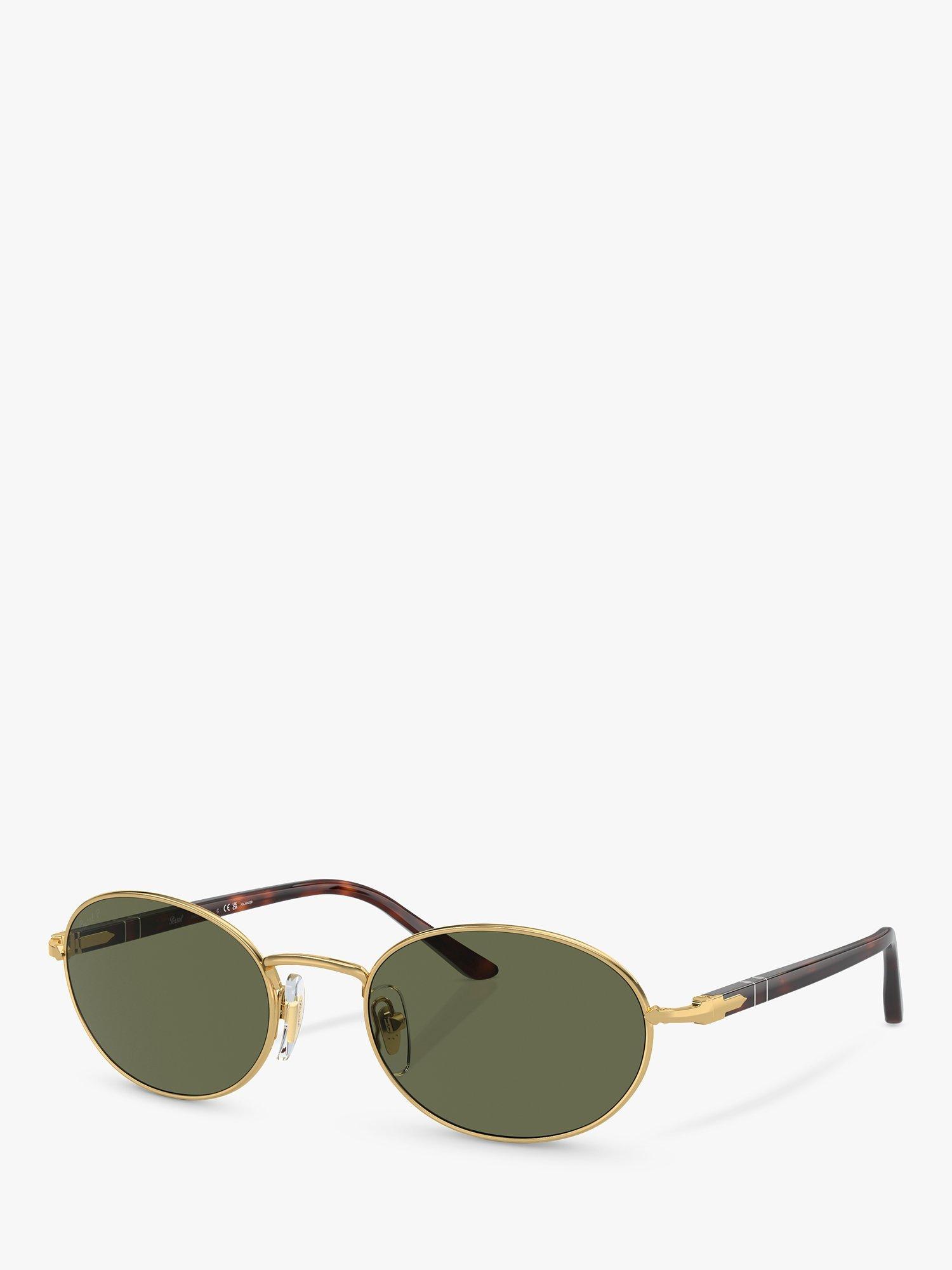 Product image 1 of 6, which shows Persol PO1018S Unisex Ida Polarised Oval Sunglasses, Gold/Green