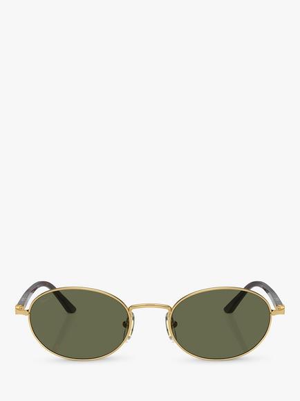 Persol PO1018S Unisex Ida Polarised Oval Sunglasses, Gold/Green - view 2, Gold/Green