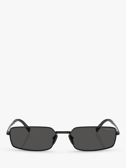 Prada PR A60S Women's Rectangular Metal Frame Sunglasses, Black/Grey - view 2, Black/Grey