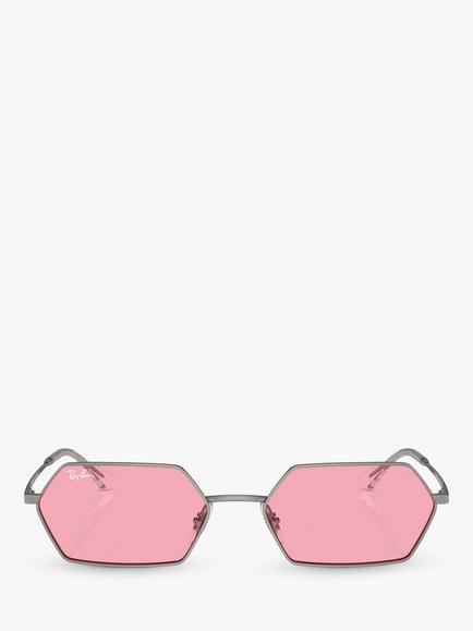 Ray-Ban RB3728 Unisex Yevi Hexagonal Sunglasses, Gunmetal/Pink - view 2, Gunmetal/Pink