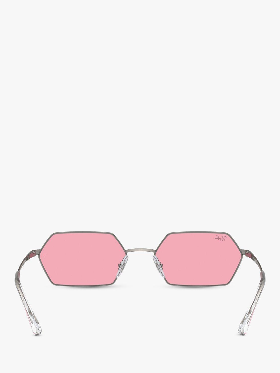 Product image 4 of 6, which shows Ray-Ban RB3728 Unisex Yevi Hexagonal Sunglasses, Gunmetal/Pink