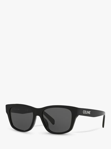 Celine CL40249U Men's Rectangular Sunglasses, Shiny Black/Grey