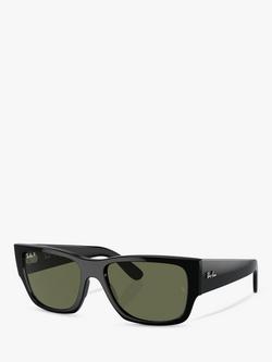 Ray-Ban RB0947S Unisex Polarised Rectangular Sunglasses, Black/Green, Black/Green