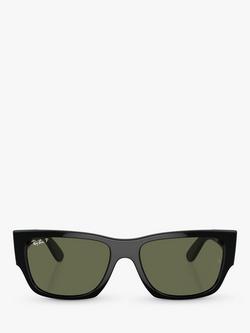 Ray-Ban RB0947S Unisex Polarised Rectangular Sunglasses, Black/Green - view 2, Black/Green